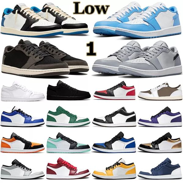 jumpman 1 low 1s woman man basketball shoes travis reverse dark mocha bleached coral inside out bred toe white camo unc wolf grey mens train